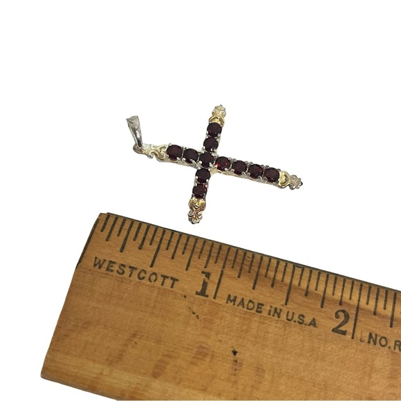 Sterling Silver Cross Pendant with Garnet Colored Stones - Picture 5 of 5